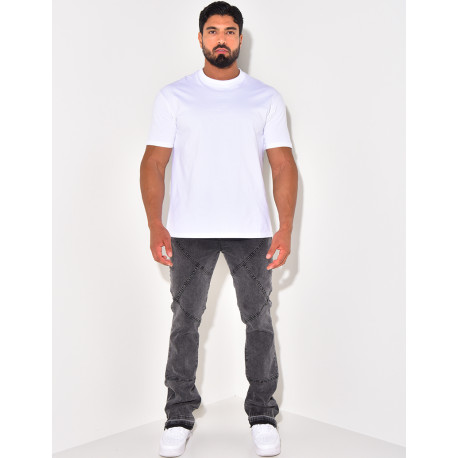 Jeans flare à surpiqure et fermeture