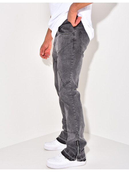 Jeans flare à surpiqure et fermeture