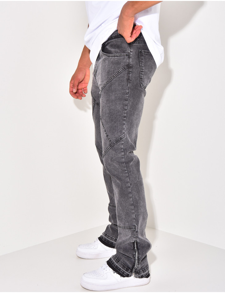 Jeans flare à surpiqure et fermeture