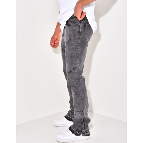 Jeans flare à surpiqure et fermeture