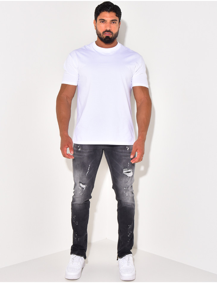 Jeans destroy à zip aux chevilles