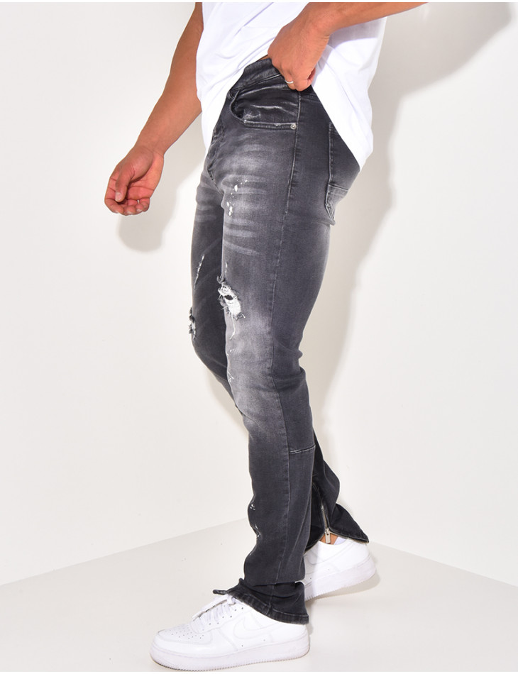 Jeans destroy à zip aux chevilles