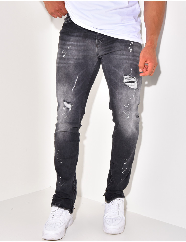 Jeans destroy à zip aux chevilles