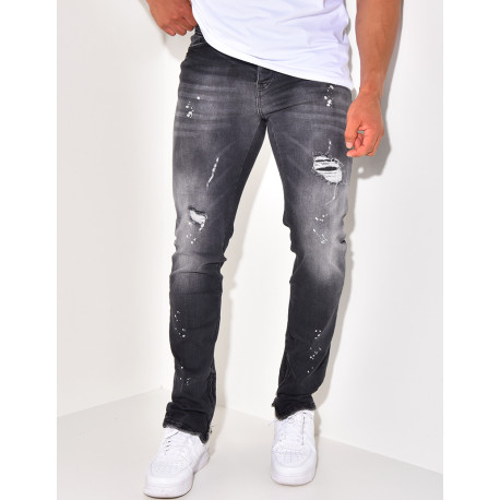 Jeans destroy à zip aux chevilles
