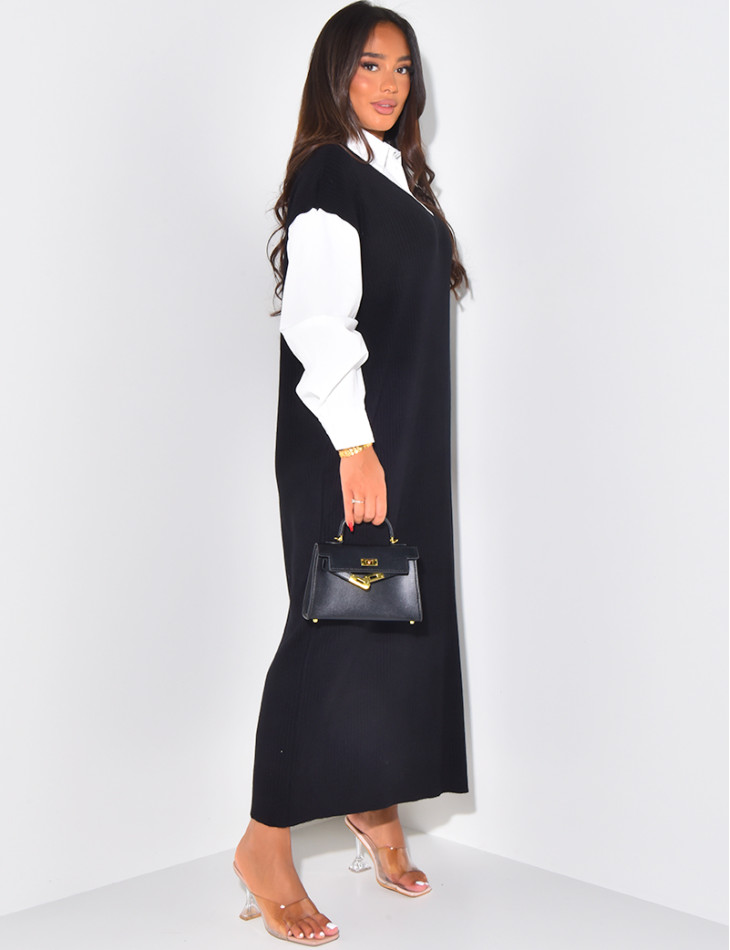 Robe pull longue à doublure effet chemise