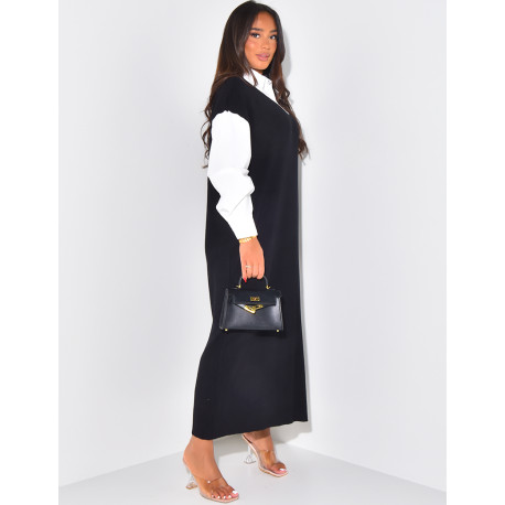 Robe pull longue à doublure effet chemise