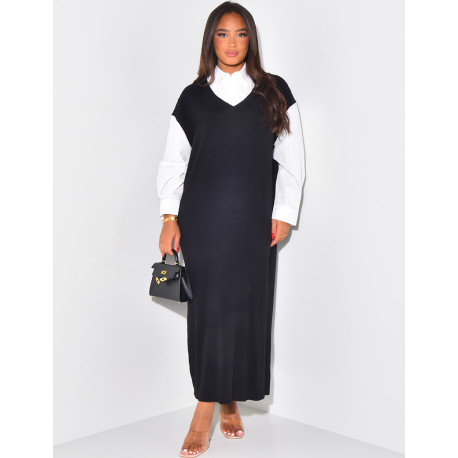 Robe pull longue à doublure effet chemise