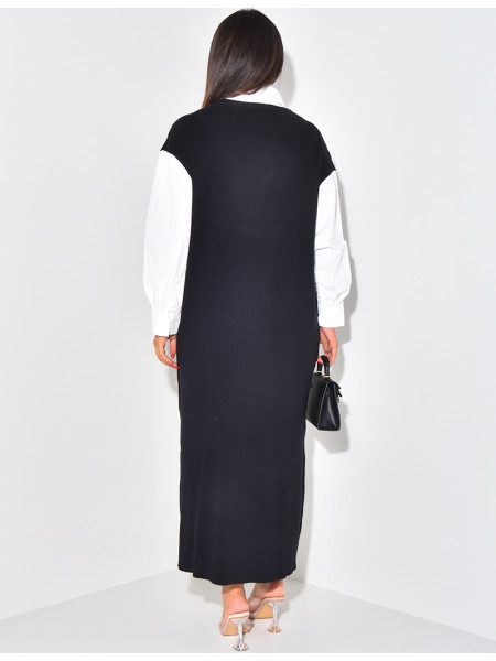 Robe pull longue à doublure effet chemise