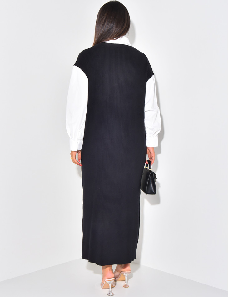 Robe pull longue à doublure effet chemise