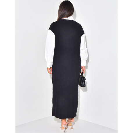 Robe pull longue à doublure effet chemise