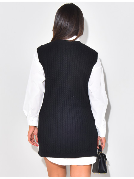 Long sleeveless knitted vest