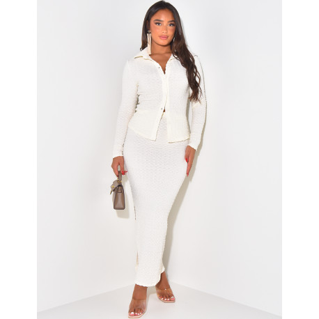 Textured shirt and skirt set