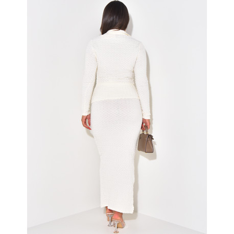 Textured shirt and skirt set