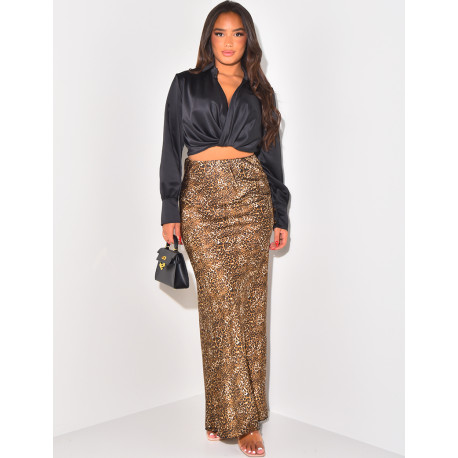 Langer Rock aus Satin mit Leopardenmuster