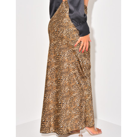Langer Rock aus Satin mit Leopardenmuster