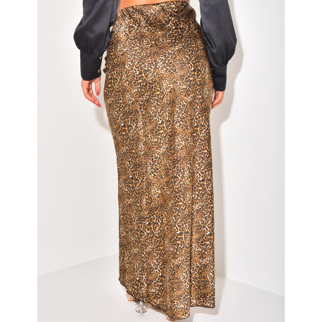Langer Rock aus Satin mit Leopardenmuster