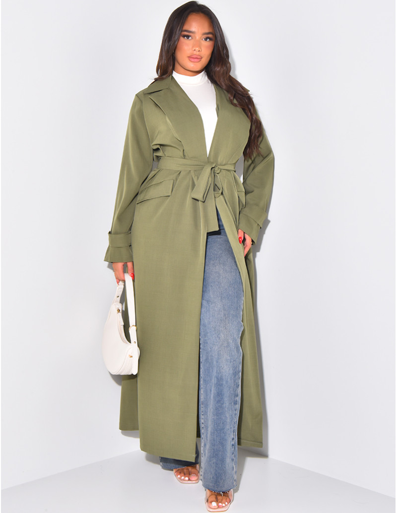 Long trench coat with tie...