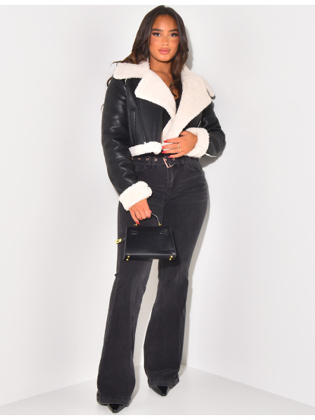 Kurze Bomberjacke mit Schaffellfutter