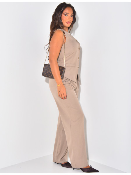 Sleeveless cardigan and straight trousers set