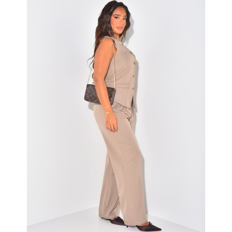 Sleeveless cardigan and straight trousers set