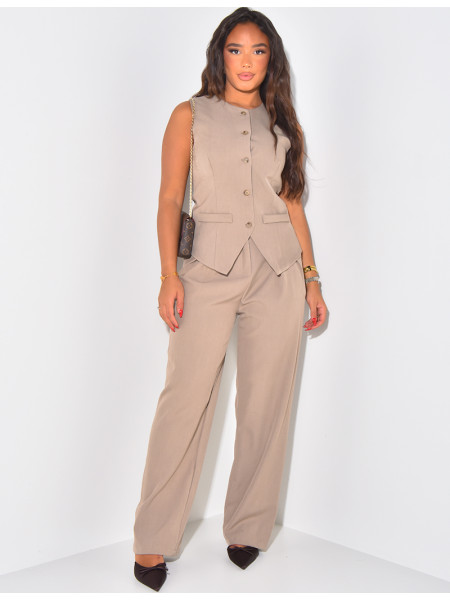 Sleeveless cardigan and straight trousers set