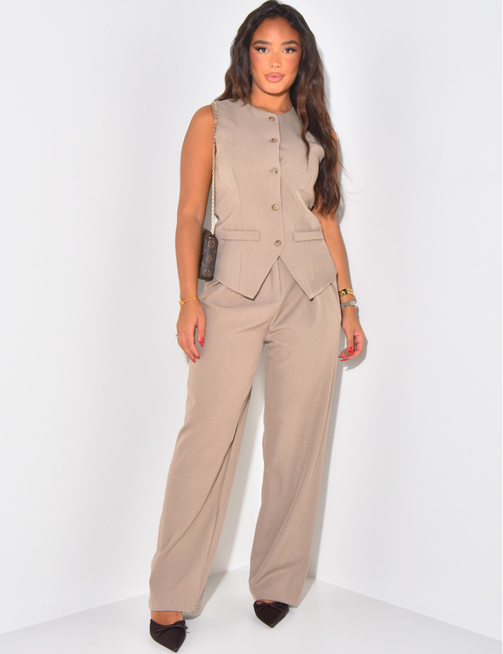 Sleeveless cardigan and straight trousers set