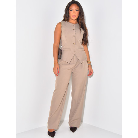Sleeveless cardigan and straight trousers set