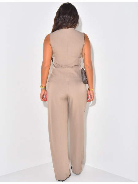 Sleeveless cardigan and straight trousers set