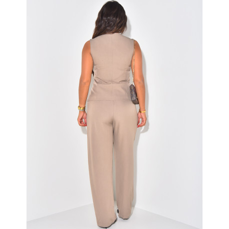 Sleeveless cardigan and straight trousers set