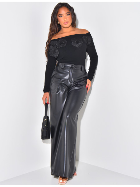 Straight-leg leatherette trousers with darts