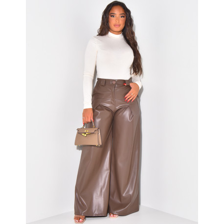 Straight-leg leatherette trousers with darts
