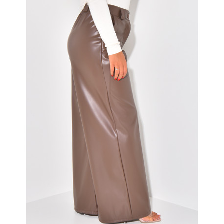 Straight-leg leatherette trousers with darts