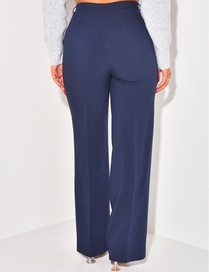 Pantalon de tailleur coupe droite effet chiné