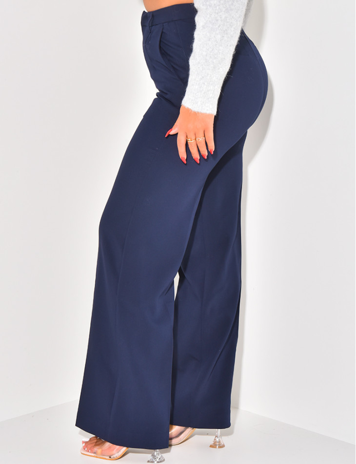 Pantalon de tailleur coupe droite effet chiné