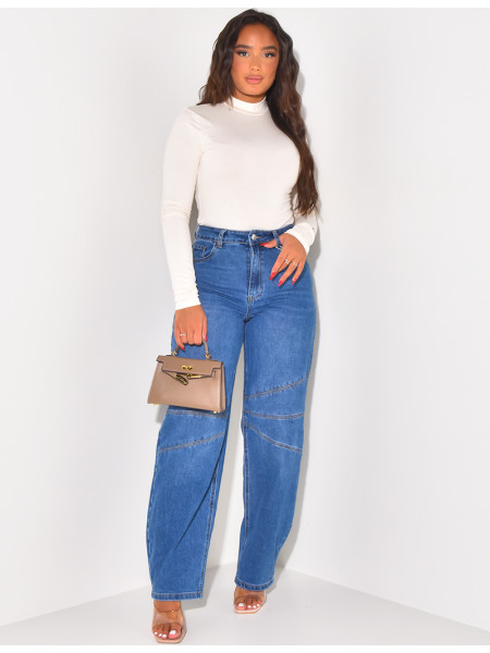 Jeans coupe large à surpiqure aux genoux