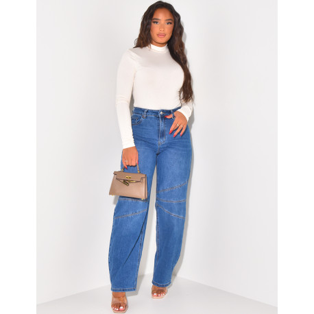 Jeans coupe large à surpiqure aux genoux