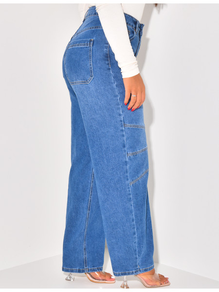 Jeans coupe large à surpiqure aux genoux
