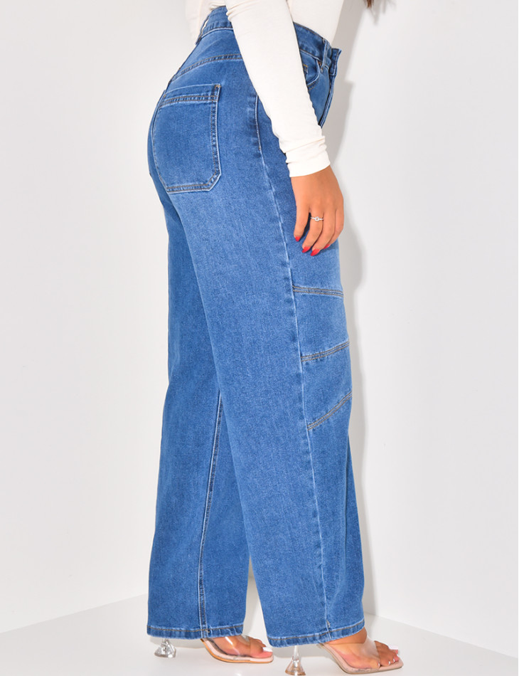 Jeans coupe large à surpiqure aux genoux