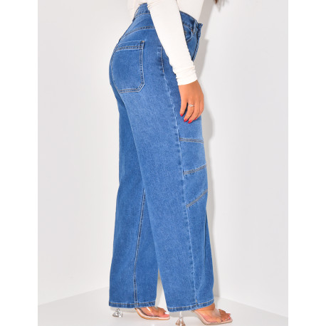Jeans coupe large à surpiqure aux genoux