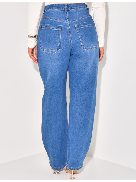 Jeans coupe large à surpiqure aux genoux