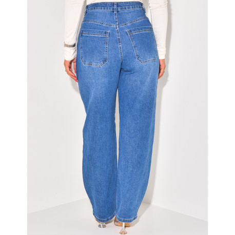 Jeans coupe large à surpiqure aux genoux