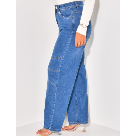 Jeans coupe large à surpiqure aux genoux