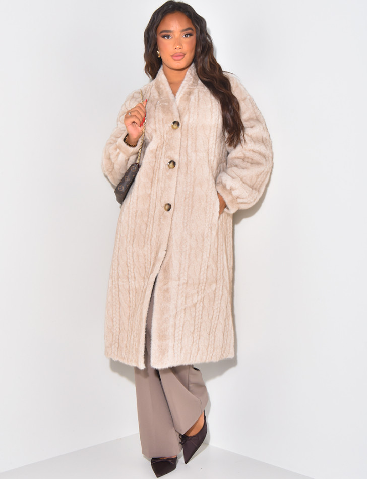 Manteau effet gilet tresse en fausse fourrure premium