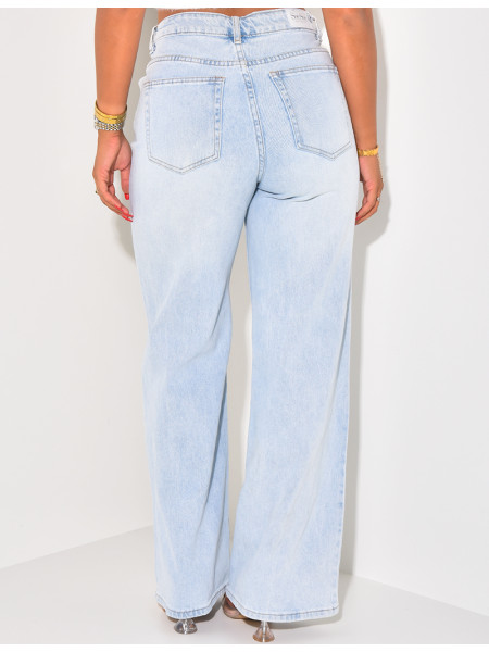 Jeans coupe droite à délavage clair & lacets