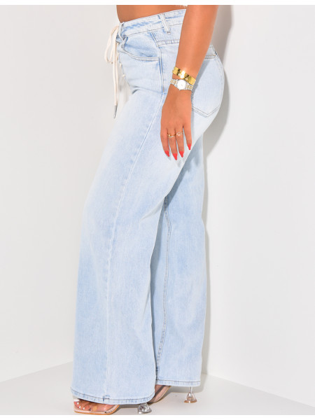 Jeans coupe droite à délavage clair & lacets