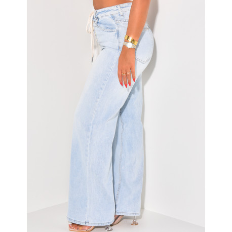 Jeans coupe droite à délavage clair & lacets