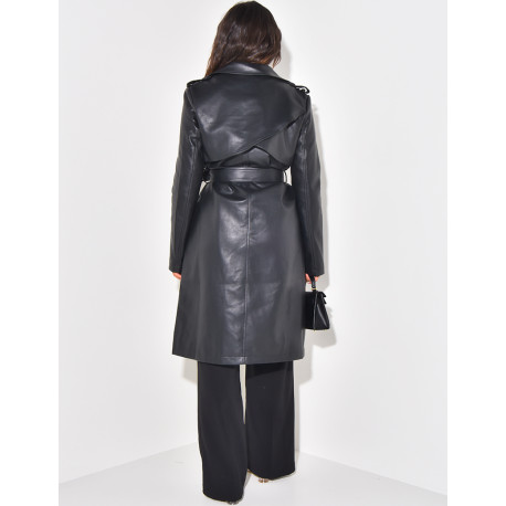Trench mi-long en similicuir