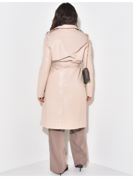 Mid-length trench coat in imitation leather