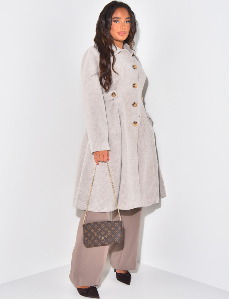 Mittellanger, melierter, ausgestellter Mantel