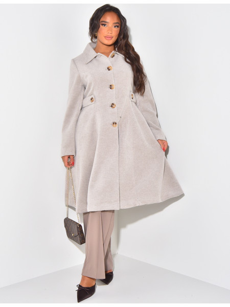 Mittellanger, melierter, ausgestellter Mantel